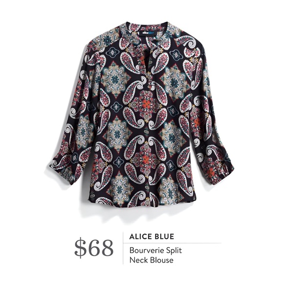Alice Blue Black Multicolor Paisley Floral Print Split Neck Long Sleeve Top - Picture 14 of 14